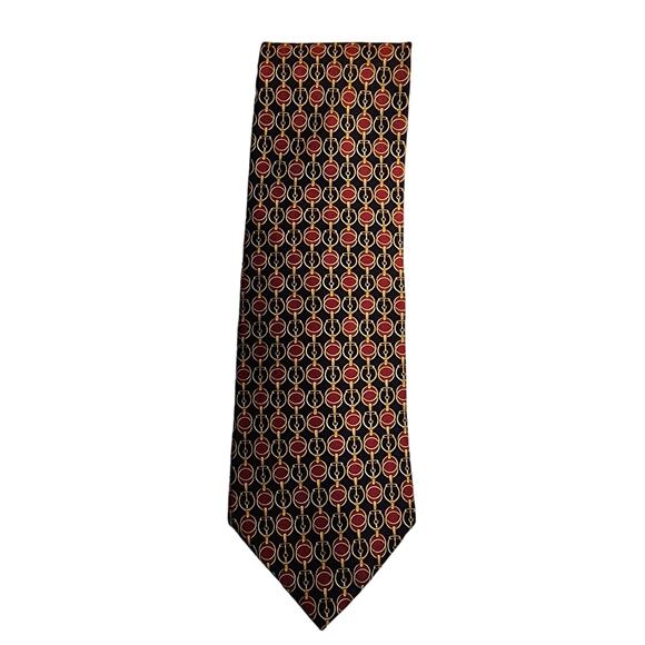 Lord & Taylor‎ Mens Silk Patterened Tie Black/Red/Gold - Picture 1 of 4